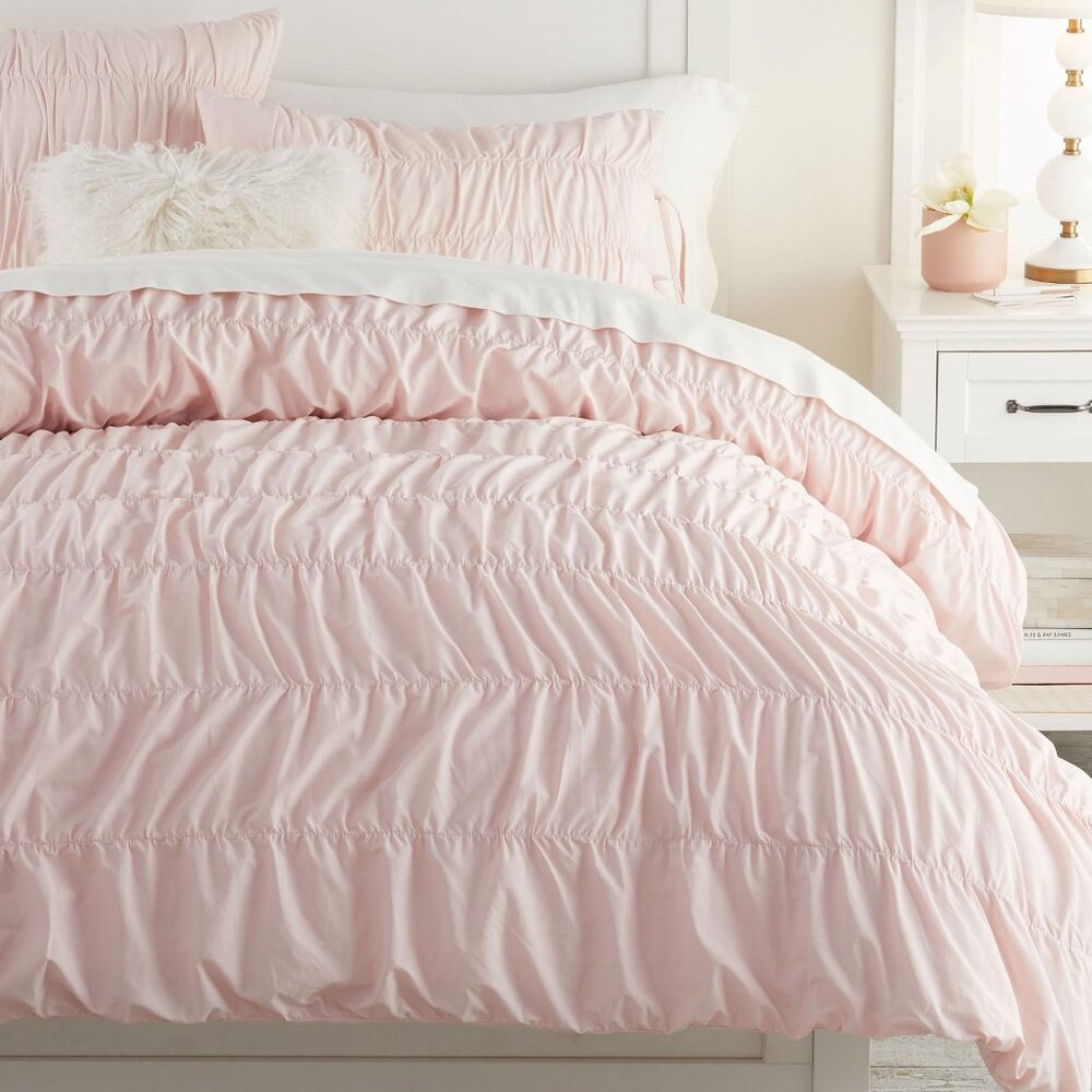 PB Teen Ruched Organic Duvet Cover & 2 Euro Shams